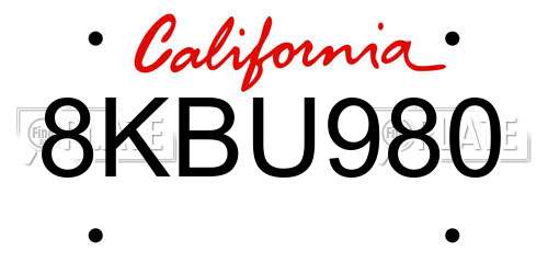 8KBU980 California License Plate