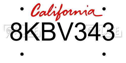8KBV343 California License Plate