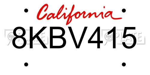 8KBV415 California License Plate