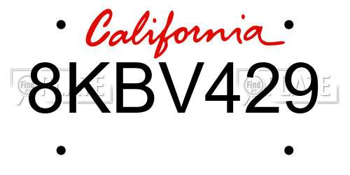 8KBV429 California License Plate