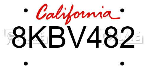 8KBV482 California License Plate