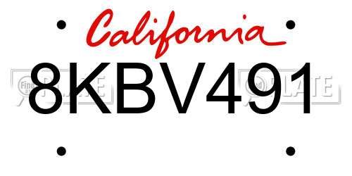8KBV491 California License Plate
