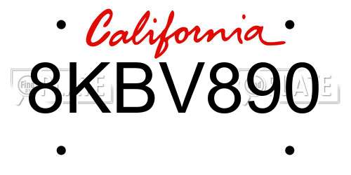 8KBV890 California License Plate