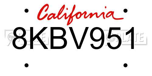 8KBV951 California License Plate