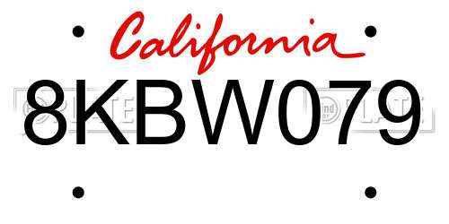 8KBW079 California License Plate