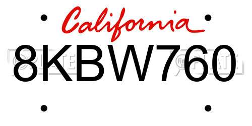 8KBW760 California License Plate