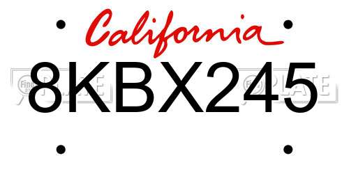 8KBX245 California License Plate