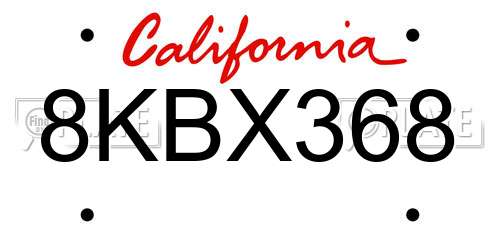 8KBX368 California License Plate