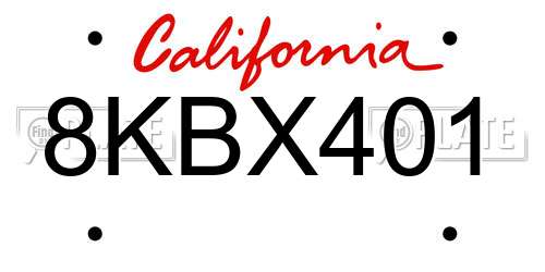 8KBX401 California License Plate