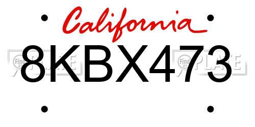 8KBX473 California License Plate