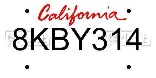 8KBY314 California License Plate
