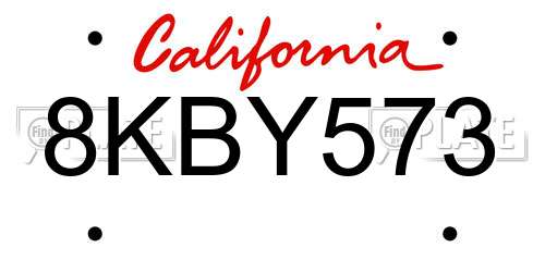 8KBY573 California License Plate