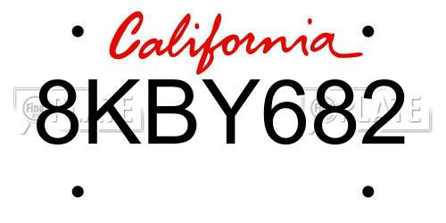 8KBY682 California License Plate