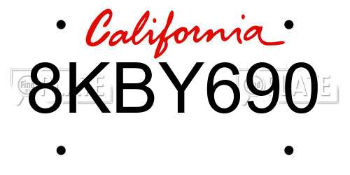 8KBY690 California License Plate