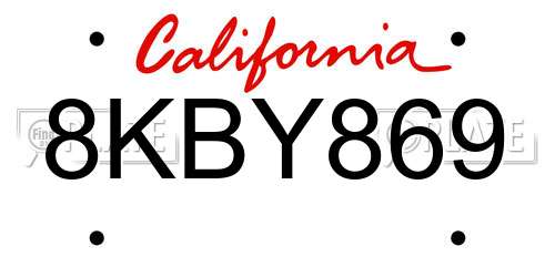 8KBY869 California License Plate