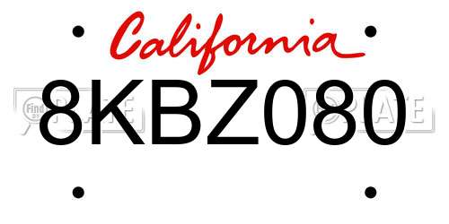 8KBZ080 California License Plate