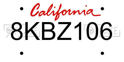 8KBZ106 California License Plate