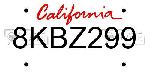 8KBZ299 California License Plate