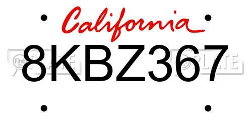 8KBZ367 California License Plate