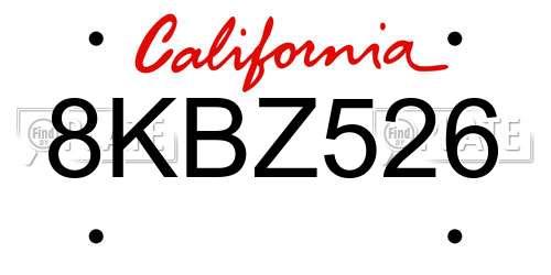 8KBZ526 California License Plate