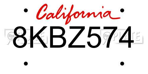 8KBZ574 California License Plate