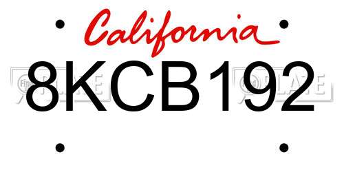 8KCB192 California License Plate