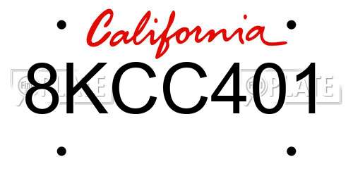 8KCC401 California License Plate