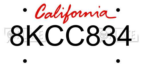 8KCC834 California License Plate