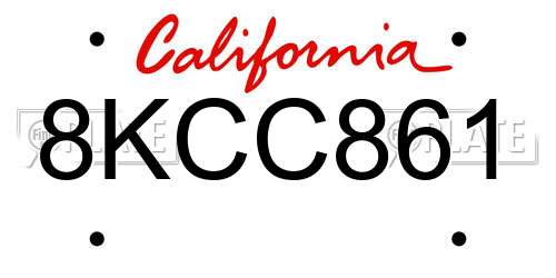 8KCC861 California License Plate