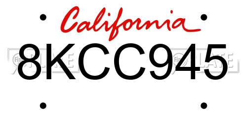 8KCC945 California License Plate