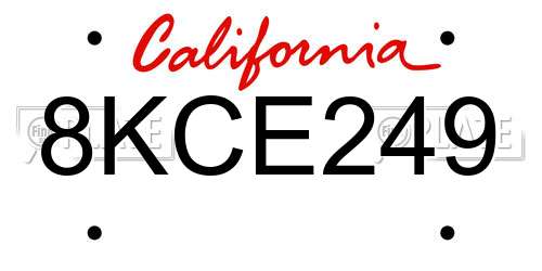 8KCE249 California License Plate