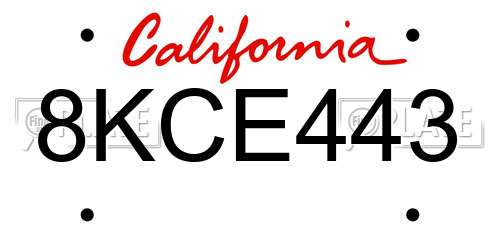 8KCE443 California License Plate