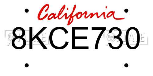 8KCE730 California License Plate