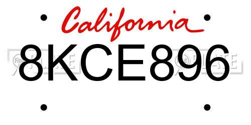 8KCE896 California License Plate
