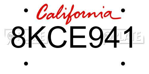 8KCE941 California License Plate