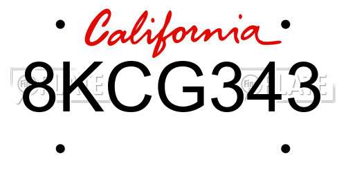 8KCG343 California License Plate