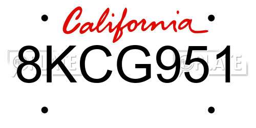8KCG951 California License Plate