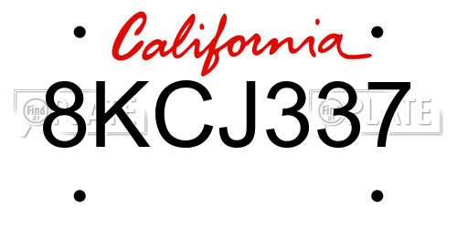 8KCJ337 California License Plate