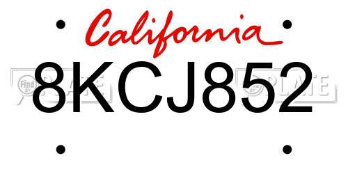 8KCJ852 California License Plate
