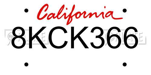 8KCK366 California License Plate
