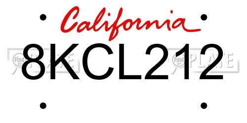 8KCL212 California License Plate