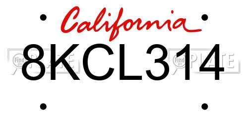 8KCL314 California License Plate