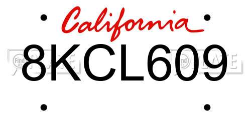 8KCL609 California License Plate