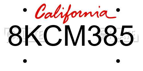 8KCM385 California License Plate