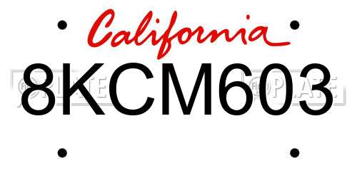 8KCM603 California License Plate