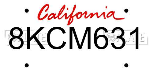 8KCM631 California License Plate
