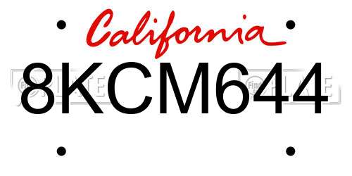 8KCM644 California License Plate
