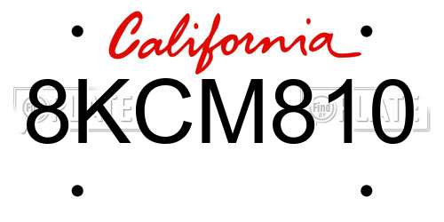 8KCM810 California License Plate