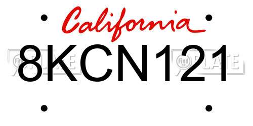 8KCN121 California License Plate