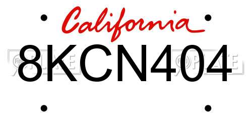 8KCN404 California License Plate